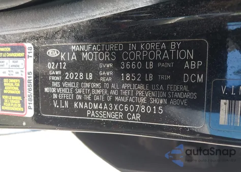 2012 Kia Rio Lx z USA, uszkodzony, nr VIN KNADM4A3XC6078015